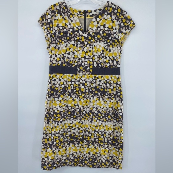 Boden Textured Cotton Gray Yellow dot short sleeve dress size 8 - Picture 1 of 11